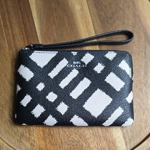 Coach Wild Plaid Black and White Wristlet
